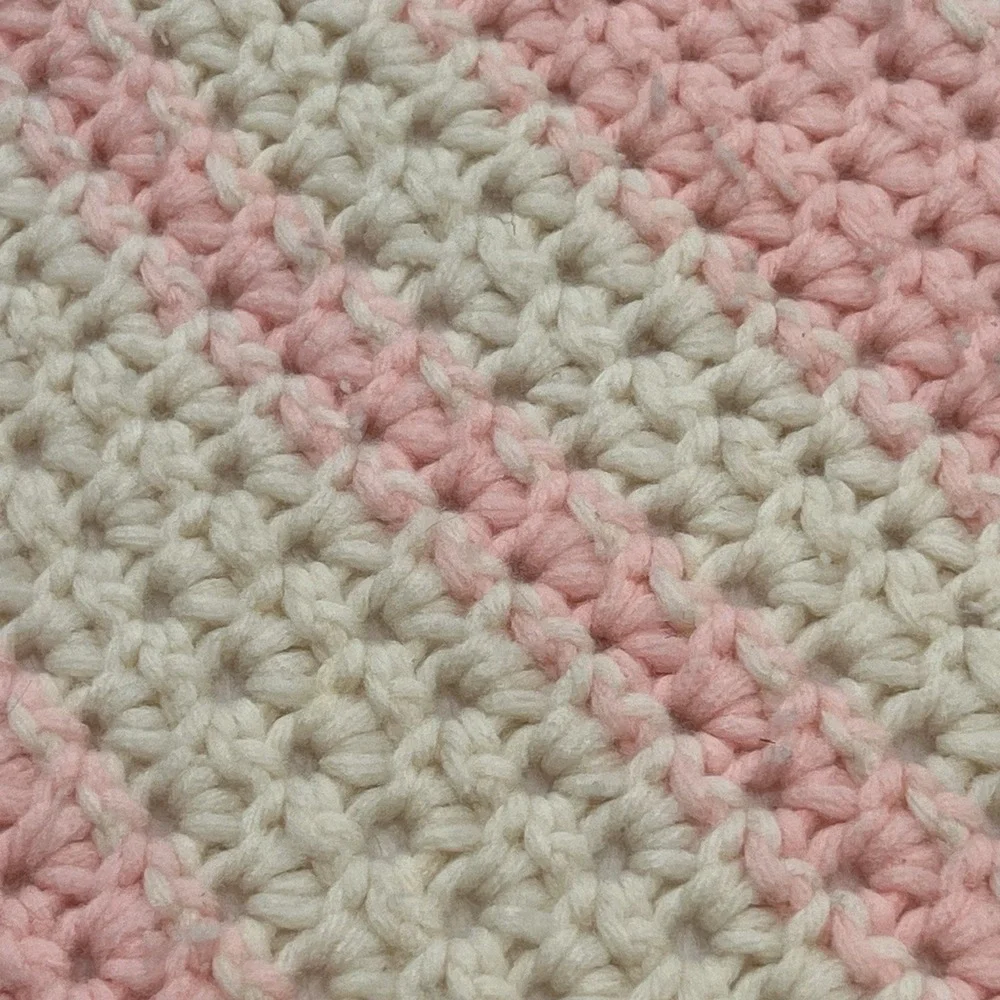 Handmade Crochet Knit Baby Lap Blanket Ivory‎ Pink Cottagecore Granny 41x34
